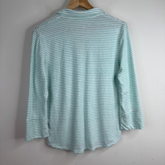 J McLaughlin Brynn Linen Shirt M Stripe Button Long Sleeve Preppy Coastal Beach - Picture 6 of 12